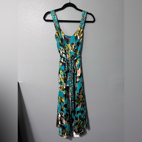 Womens Monsoon Green Floral Silk Blend Vintage Y2k Midi Slip Dress Sz 8 UK 6 US. - Picture 3 of 12